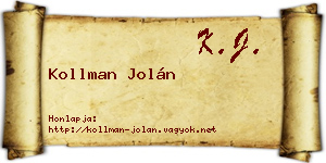 Kollman Jolán névjegykártya