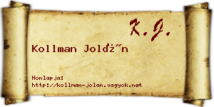 Kollman Jolán névjegykártya